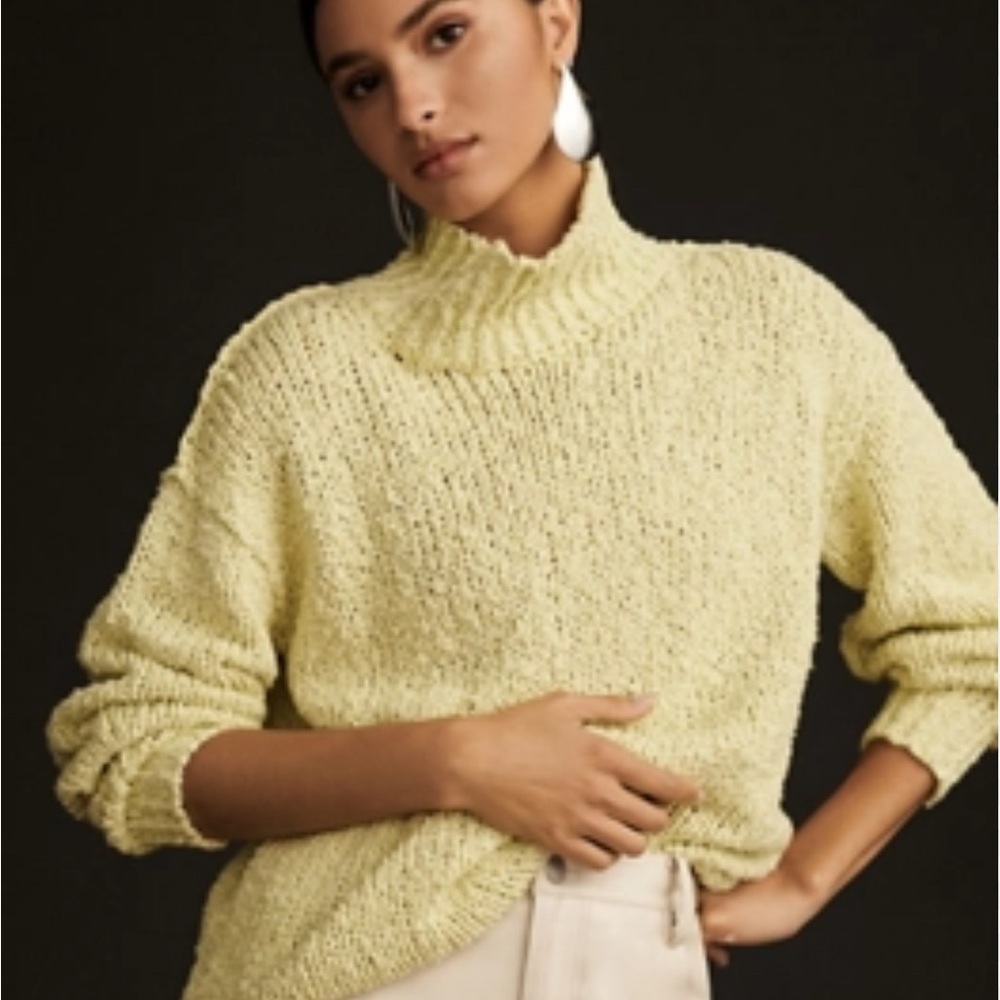 Anthropologie Need It Oversized Mock Neck Light Yellow Green Turtleneck Sweater